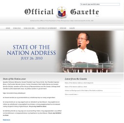 image of the interface of the Official Gazatte, the official website of the president of the Phils.
